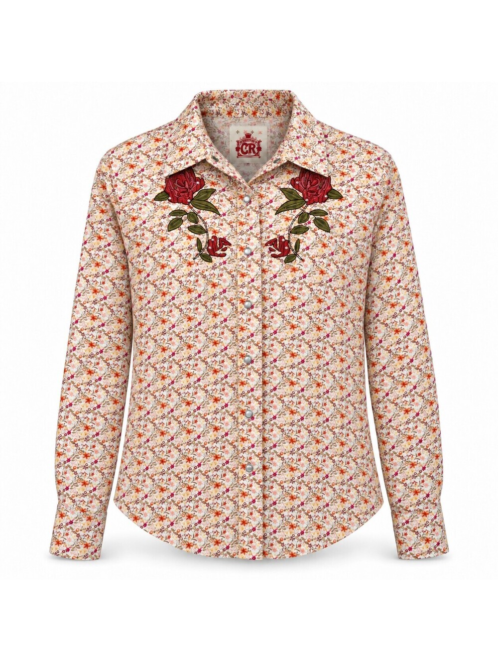 Country Royalty Y2K Floral Rose Embroidered Rhinestone Western Pearl Snap M - Picture 10 of 10